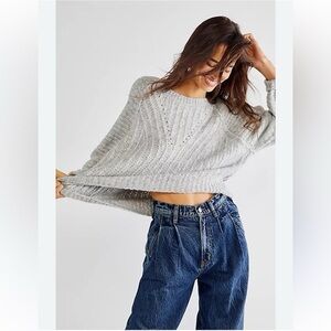 FREE PEOPLE Carter cable knit sweater crewneck pullover balloon S slouchy